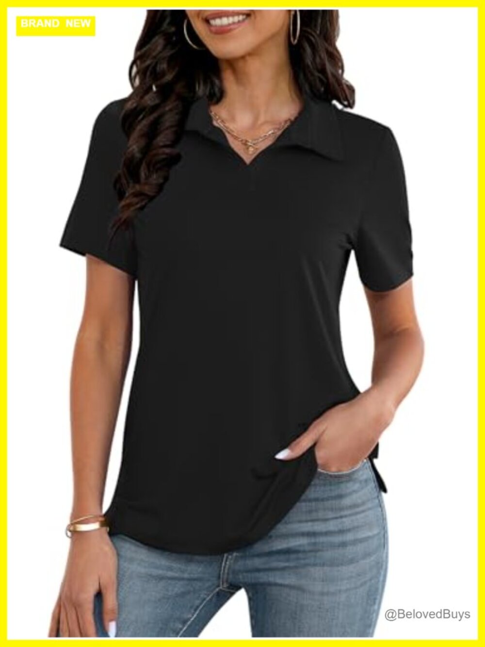 Women's Polo Shirt V-Neck Short Sleeve Slim Fit Golf Top